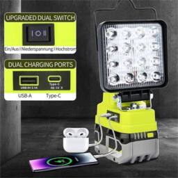 "Nordara LED Work Light for Ryobi 18V Battery, 4"" 2 Brightness Modes USB-C & A in Yellow" - thumbnail 5