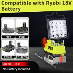 "Nordara LED Work Light for Ryobi 18V Battery, 4"" 2 Brightness Modes USB-C & A in Yellow" - thumbnail 3