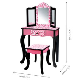Teamson Kids Kids Wooden Play Vanity Table Set, Leopard Print, Pink/Black in Black - thumbnail 4