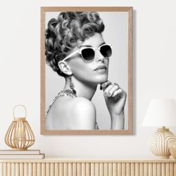 ARTZE Girl with Sunglasses Fashion Black & White Photo Framed Print SIZE: A3 with Oak Frame - Size: A4 - thumbnail 2