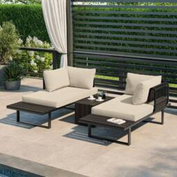 Modish Furnishing Naples Cream Aluminium 4 Seater Modular Corner Sofa Chaise Garden Set - thumbnail 2