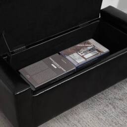 Wyld Haus Sabata Black Faux Leather Storage Ottoman Bench Diamond Tufted Lift Up - thumbnail 9