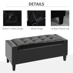 Wyld Haus Sabata Black Faux Leather Storage Ottoman Bench Diamond Tufted Lift Up - thumbnail 6