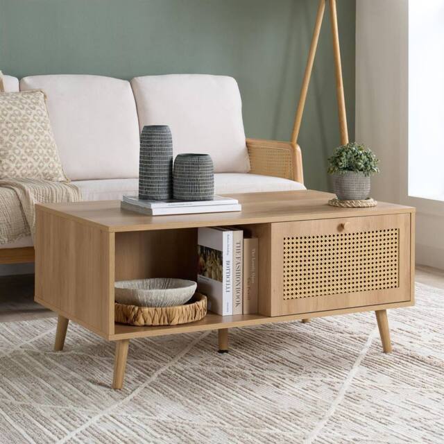 Birlea Croxley Coffee Table Oak Rattan with Storage in Brown - image 1
