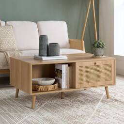 Birlea Croxley Coffee Table Oak Rattan with Storage in Brown - thumbnail 1