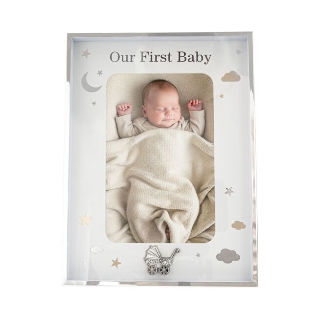 Happy Homewares First Baby Silver Plated Frame with Gold & Silver Stars & Clouds - image 1