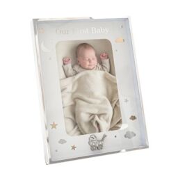 Happy Homewares First Baby Silver Plated Frame with Gold & Silver Stars & Clouds - thumbnail 2
