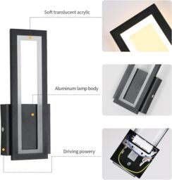 COMELY 16W Modern Acrylic Rectangular Wall Lamp, warm white light 3000K in Black - thumbnail 8