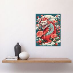 "Artery8 Wall Art Print Fantasy Horned Dragon Flowers Clouds Scales 2024 China Year Of The Dragon Poster in Red - Size: W24"" x H32""" - thumbnail 4