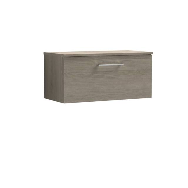 Balterley Level 800mm Wall Hung 1 Drawer Vanity Unit with Worktop - Solace Oak in Brown - image 1
