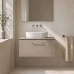 Balterley Level 800mm Wall Hung 1 Drawer Vanity Unit with Worktop - Solace Oak in Brown - thumbnail 6