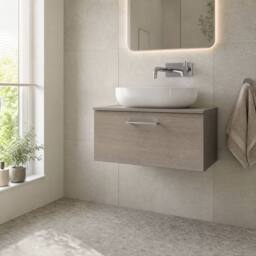 Balterley Level 800mm Wall Hung 1 Drawer Vanity Unit with Worktop - Solace Oak in Brown - thumbnail 4