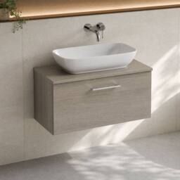 Balterley Level 800mm Wall Hung 1 Drawer Vanity Unit with Worktop - Solace Oak in Brown - thumbnail 3