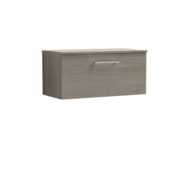 Balterley Level 800mm Wall Hung 1 Drawer Vanity Unit with Worktop - Solace Oak in Brown - thumbnail 1
