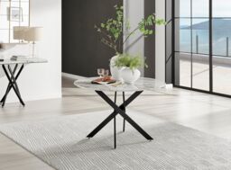 FurnitureboxUK Novara 120cm Round 6-Seater Dining Table With Black Metal Legs in Off-White - thumbnail 1