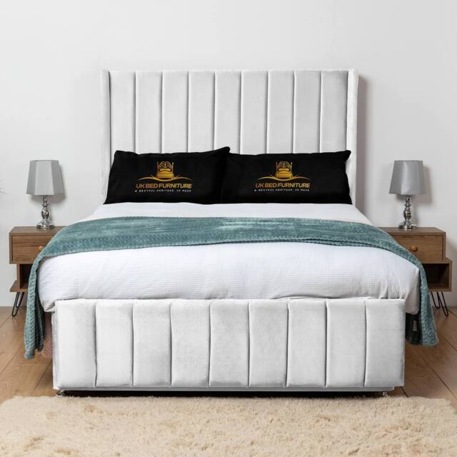 UK Bed Furniture Seoul Wingback Divan Bed Base with 54 Inch Headboard - No Storage in White - Size: Single - image 1