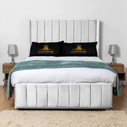 UK Bed Furniture Seoul Wingback Divan Bed Base with 54 Inch Headboard - No Storage in White - Size: Single