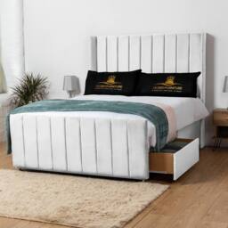 UK Bed Furniture Seoul Wingback Divan Bed Base with 54 Inch Headboard - No Storage in White - Size: Single - thumbnail 2