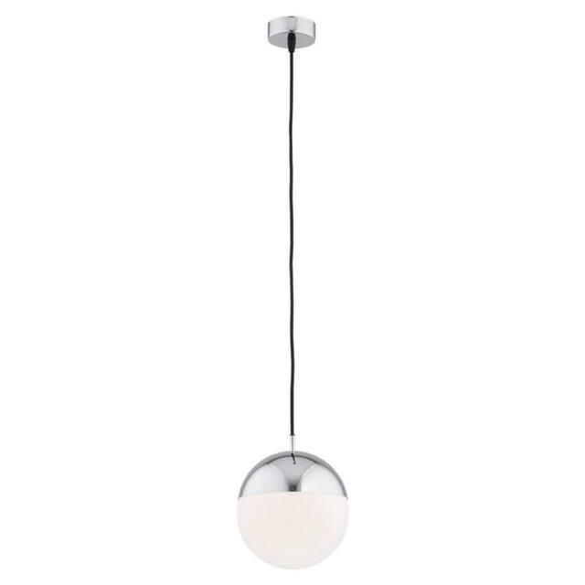 Netlighting Livia 20cm Globe Pendant Ceiling Light Opal Matt Chrome IP44 in Silver - image 1