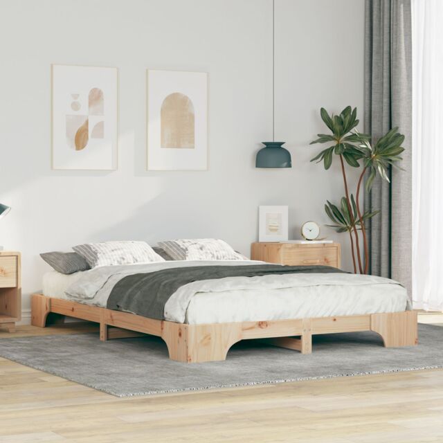 Berkfield Home Floor Bed Frame with Storage Brown 140 x 210 cm Wood - image 1