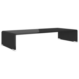 Berkfield Home TV Stand/Monitor Riser Glass Black 70x30x13 cm - Size: 70 x 30 x 13 cm - thumbnail 2