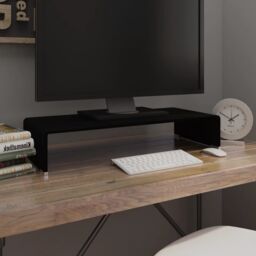 Berkfield Home TV Stand/Monitor Riser Glass Black 70x30x13 cm - Size: 70 x 30 x 13 cm - thumbnail 1