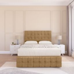 "Sloomy Berlin Divan Bed Base No Drawers 12"" Footboard & 26"" Struts Headboard in Light Brown - Size: Small Double" - thumbnail 2