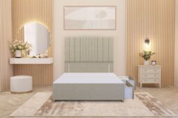 Somnior Alexas Divan 2 Draw Bed Base with Floor Standing Headboard Linen Fabric in Beige - Size: King - thumbnail 4