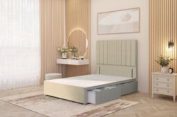 Somnior Alexas Divan 2 Draw Bed Base with Floor Standing Headboard Linen Fabric in Beige - Size: King - thumbnail 1