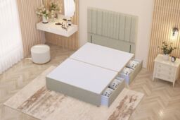 Somnior Alexas Divan 2 Draw Bed Base with Floor Standing Headboard Linen Fabric in Beige - Size: King - thumbnail 3
