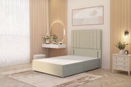 Somnior Alexas Divan 2 Draw Bed Base with Floor Standing Headboard Linen Fabric in Beige - Size: King - thumbnail 2