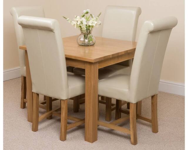Thats Furniture Oslo 90 x 90 cm Oak Small Dining Table & 4 Washington Leather Chairs in Cream - image 1