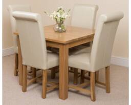 Thats Furniture Oslo 90 x 90 cm Oak Small Dining Table & 4 Washington Leather Chairs in Cream - thumbnail 1