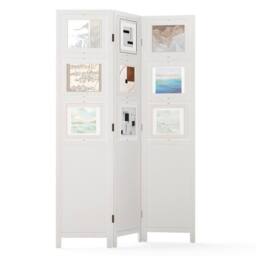 Costway 3-Panel Room Divider Folding Wall Privacy Screen w/9 Photo Frames in White - thumbnail 3