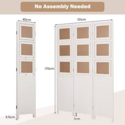 Costway 3-Panel Room Divider Folding Wall Privacy Screen w/9 Photo Frames in White - thumbnail 2