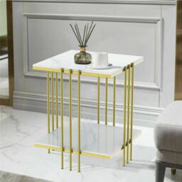 ERGOVEXA Coffee Side Table Beside Tea Lamp Plant Rack Stand Pub Living Room in Gold - thumbnail 5