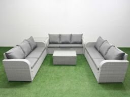 Fimous PE Rattan Lounge Sofa Set 9 Seater Outdoor Garden Furniture Set with Rectangular Coffee Table 3 Seater Sofa Side Table Light Grey - thumbnail 1