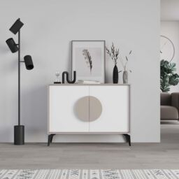 Decortie 2 Doors Sideboard 'Gora' 4 Metal Legs, Chipboard Handle Storage Unit 110cm in White - Size: 2 Pack - thumbnail 1