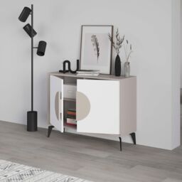 Decortie 2 Doors Sideboard 'Gora' 4 Metal Legs, Chipboard Handle Storage Unit 110cm in White - Size: 2 Pack - thumbnail 4
