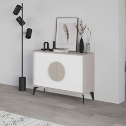 Decortie 2 Doors Sideboard 'Gora' 4 Metal Legs, Chipboard Handle Storage Unit 110cm in White - Size: 2 Pack - thumbnail 5