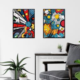 Artery8 Wall Art Print Set of 3 Space Pop Art Comic Book Style Artwork Planet Stars & Rocket Kids Bedroom Living Room Poster s Pack - thumbnail 6