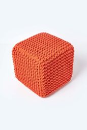 Homescapes Cube Cotton Knitted Pouffe Footstool in Burnt Orange - thumbnail 3