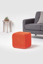 Homescapes Cube Cotton Knitted Pouffe Footstool in Burnt Orange - thumbnail 2