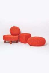Homescapes Cube Cotton Knitted Pouffe Footstool in Burnt Orange - thumbnail 5