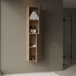 Banyetti Celtic 1500mm Wall Hung Tall Cabinet with Matt Black Handles - Ostippo Oak in Light Oak - thumbnail 8