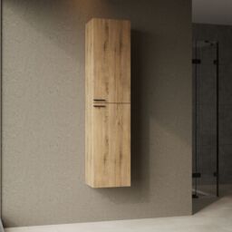 Banyetti Celtic 1500mm Wall Hung Tall Cabinet with Matt Black Handles - Ostippo Oak in Light Oak - thumbnail 7