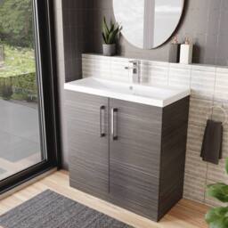Balterley Contemporary Bathroom Floor Standing 2 Soft-Close Door Vanity Unit & Mid-Edge Ceramic Basin, Anthracite Woodgrain, 800mm in Grey - thumbnail 4