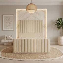"Somnior Eleanor Linen Divan Base No Drawers 54"" Headboard & 22"" Footboard in Beige - Size: Small Double" - thumbnail 2