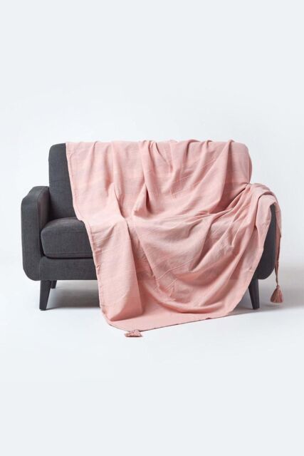 Homescapes Cotton Rajput Ribbed Throw in Pink - Size: 225 cm x 255 cm - image 1
