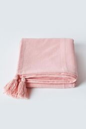Homescapes Cotton Rajput Ribbed Throw in Pink - Size: 225 cm x 255 cm - thumbnail 2